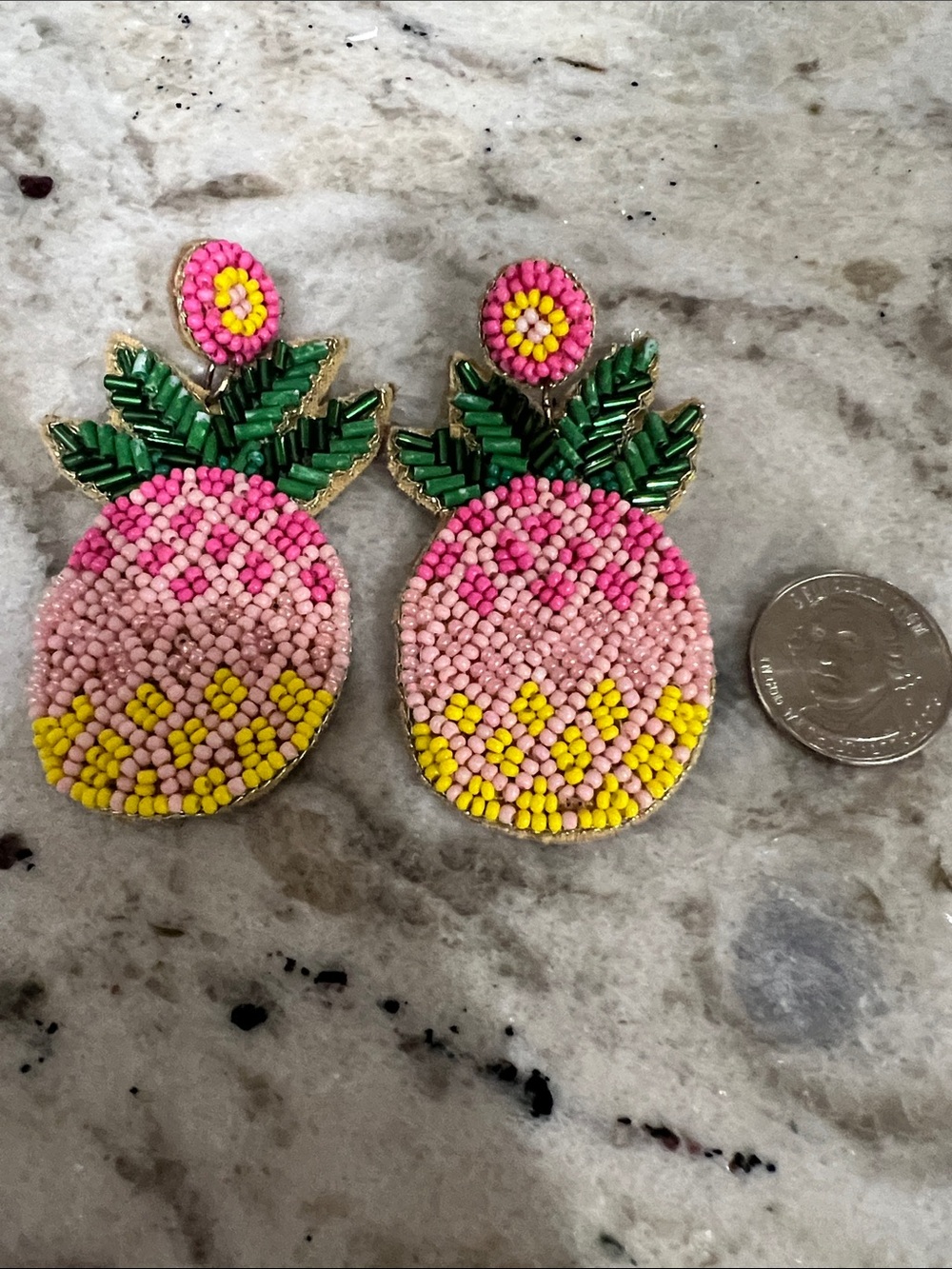 Beaded Pink Pineapple Statement Earrings